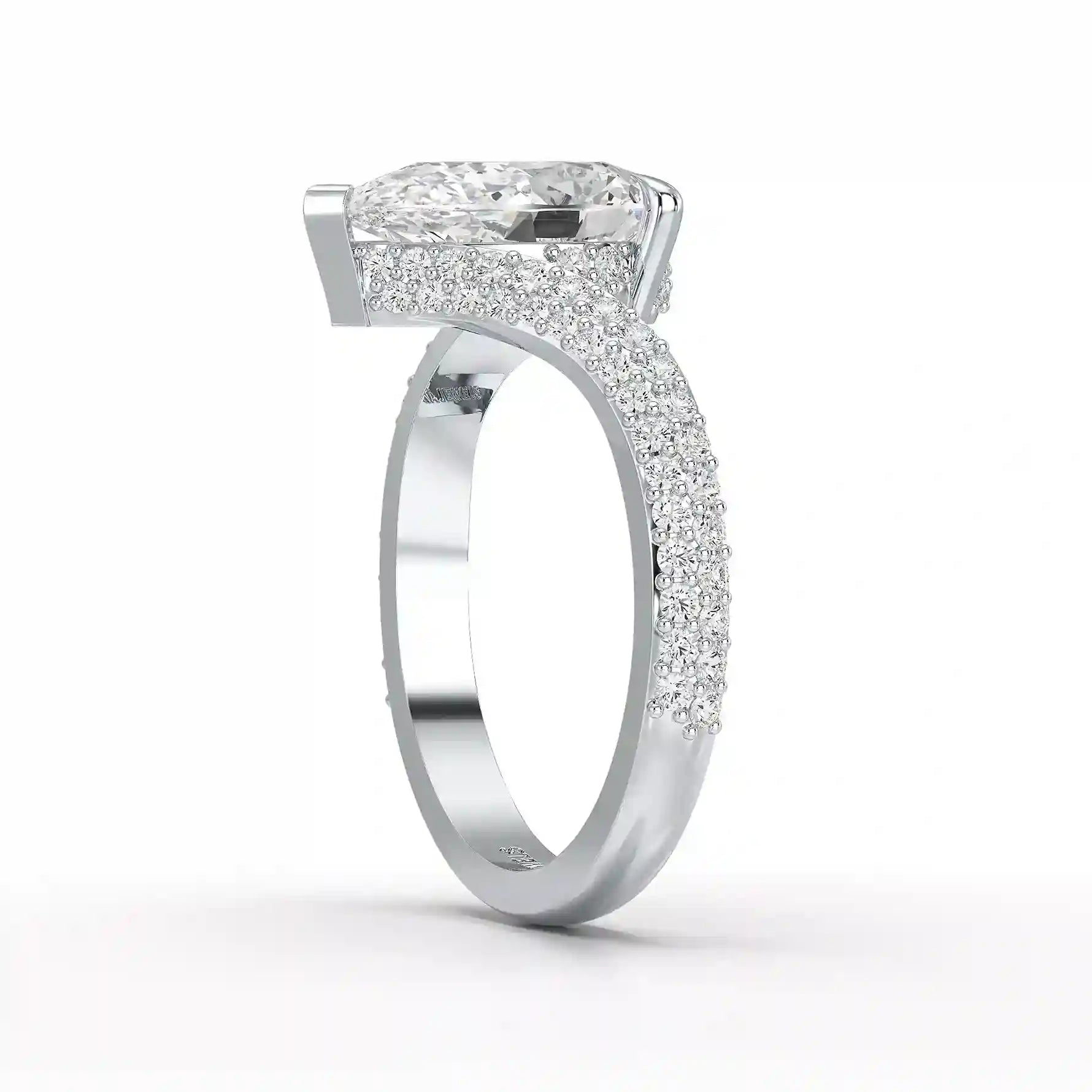 2.55 CT Pear Cut Twisted Ring with Round Diamonds