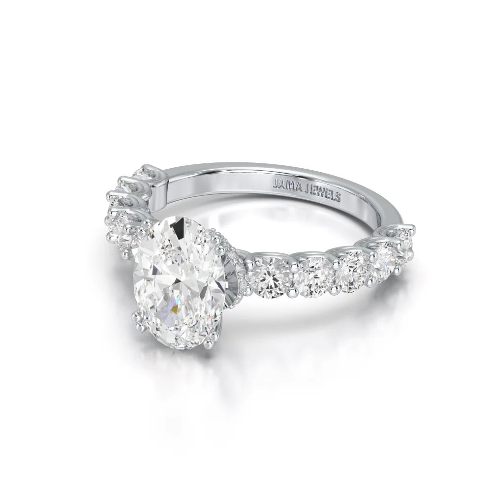 3.40 CT Oval Cut Ring with Round Diamonds in Pave Setting Jama Jewels