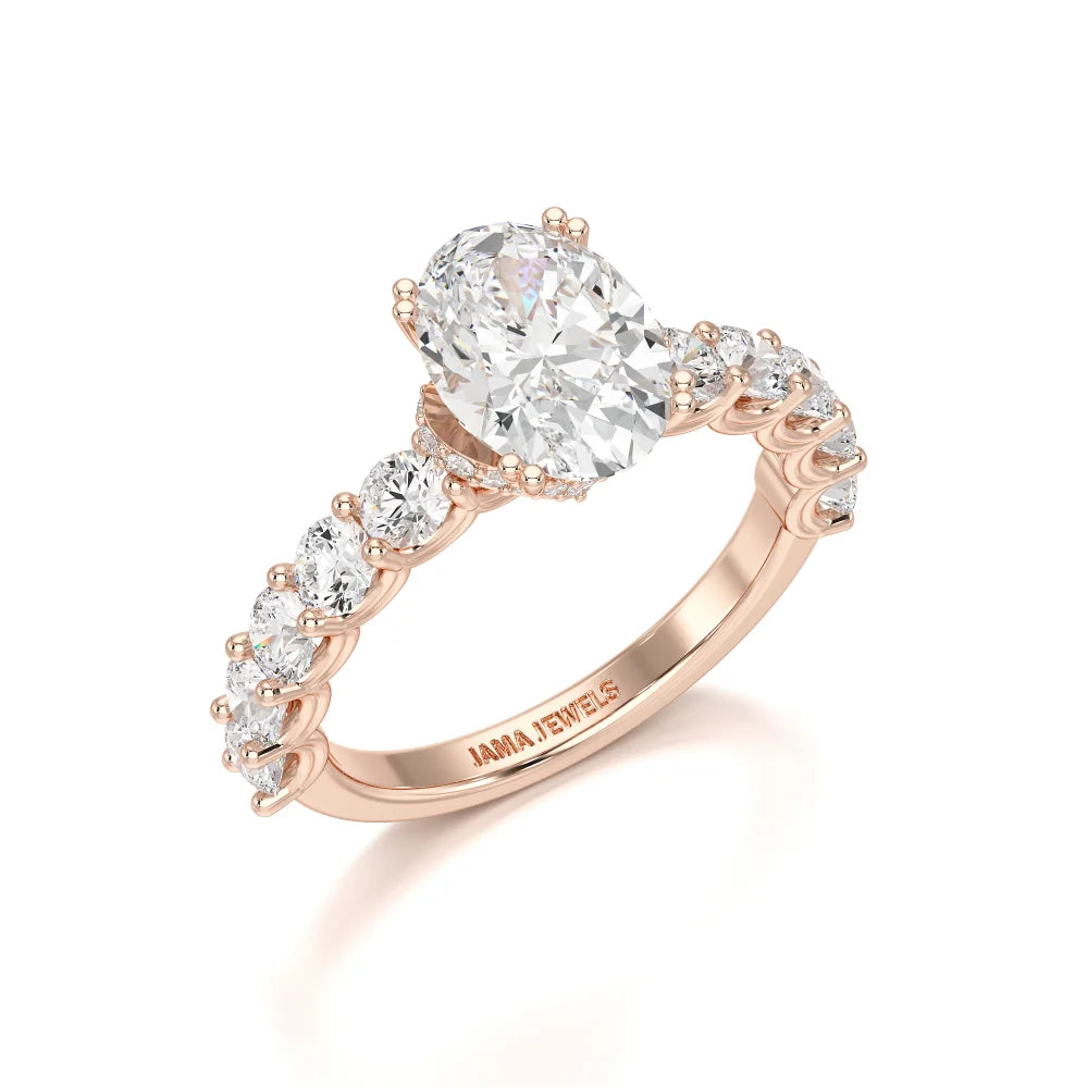3.40 CT Oval Cut Ring with Round Diamonds in Pave Setting Jama Jewels
