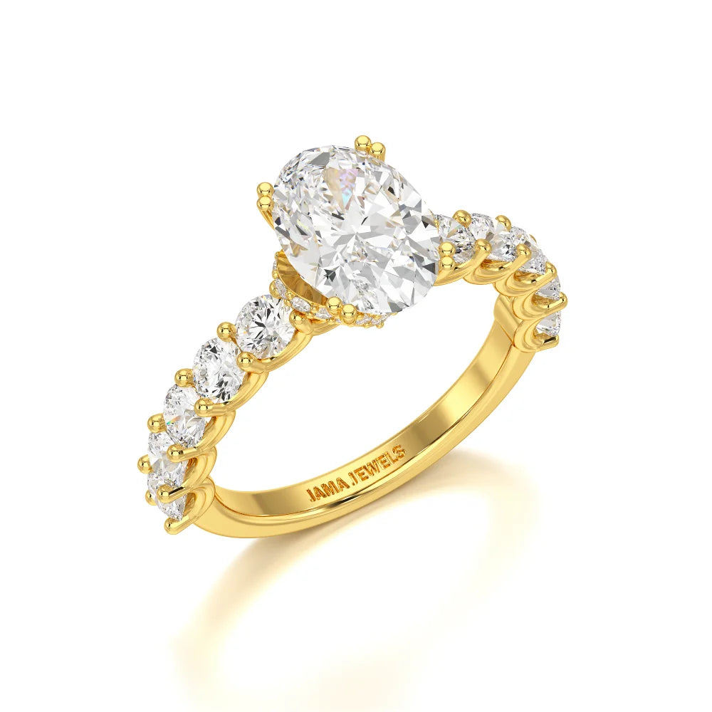 3.40 CT Oval Cut Ring with Round Diamonds in Pave Setting Jama Jewels