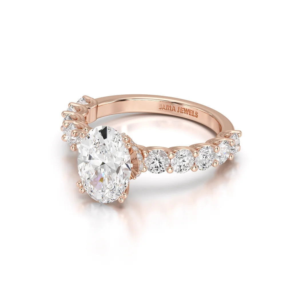 3.40 CT Oval Cut Ring with Round Diamonds in Pave Setting Jama Jewels