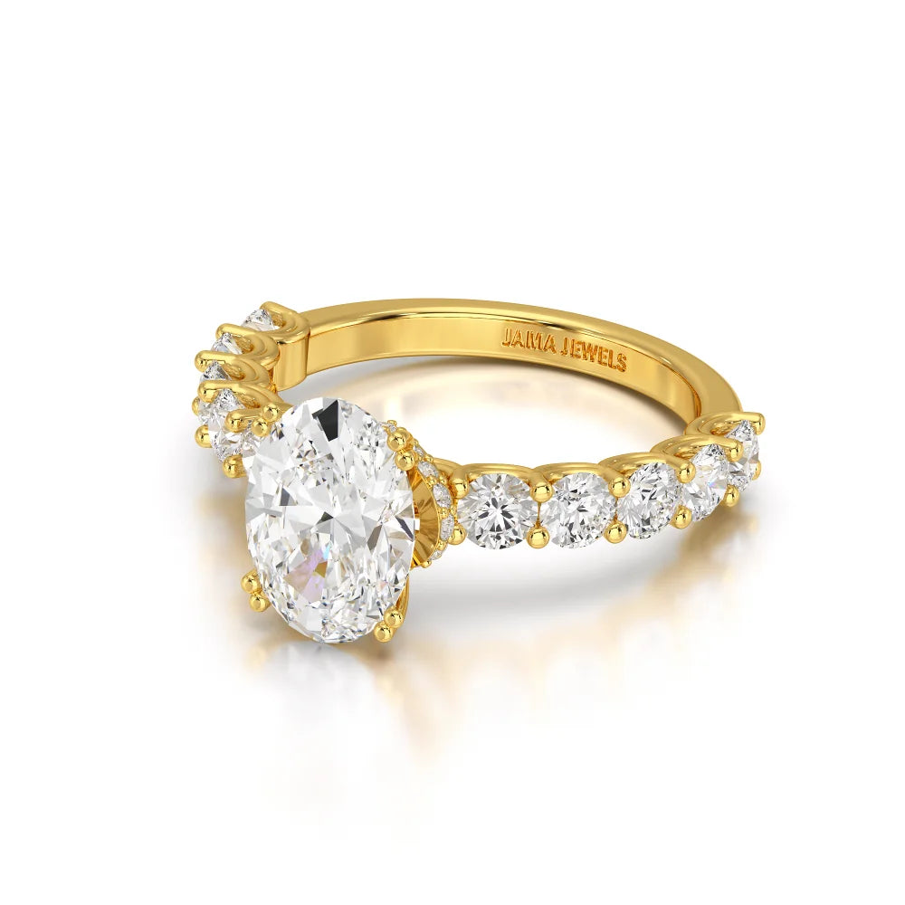 3.40 CT Oval Cut Ring with Round Diamonds in Pave Setting Jama Jewels
