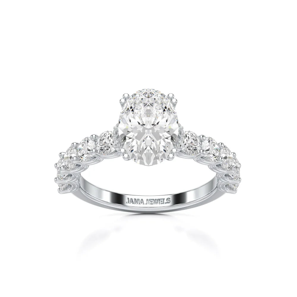 3.40 CT Oval Cut Ring with Round Diamonds in Pave Setting Jama Jewels