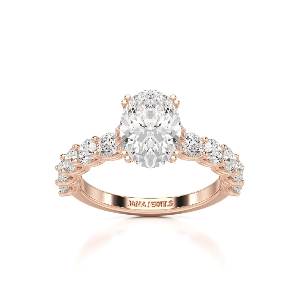3.40 CT Oval Cut Ring with Round Diamonds in Pave Setting Jama Jewels