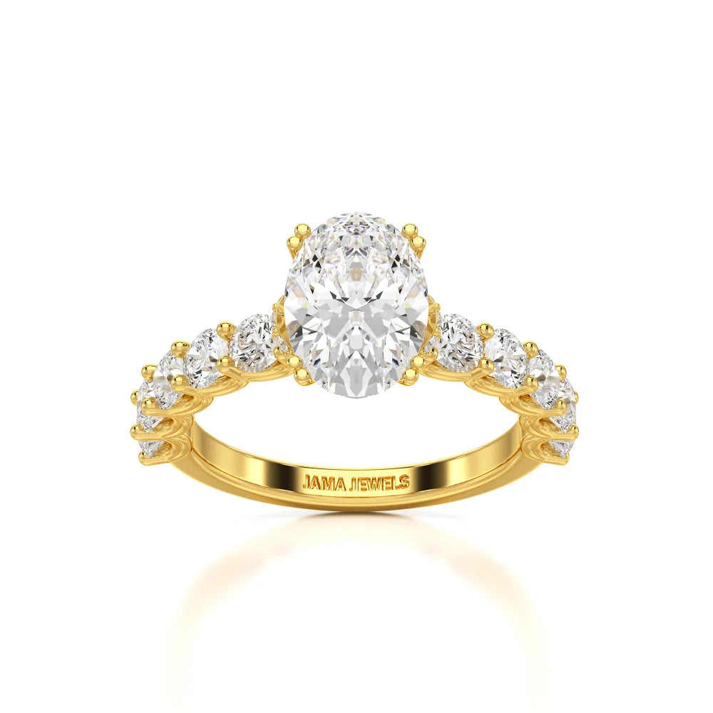 3.40 CT Oval Cut Ring with Round Diamonds in Pave Setting Jama Jewels
