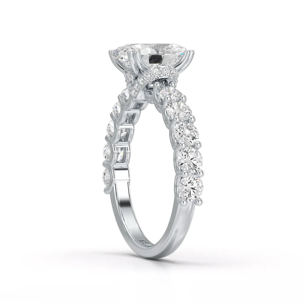 3.40 CT Oval Cut Ring with Round Diamonds in Pave Setting Jama Jewels