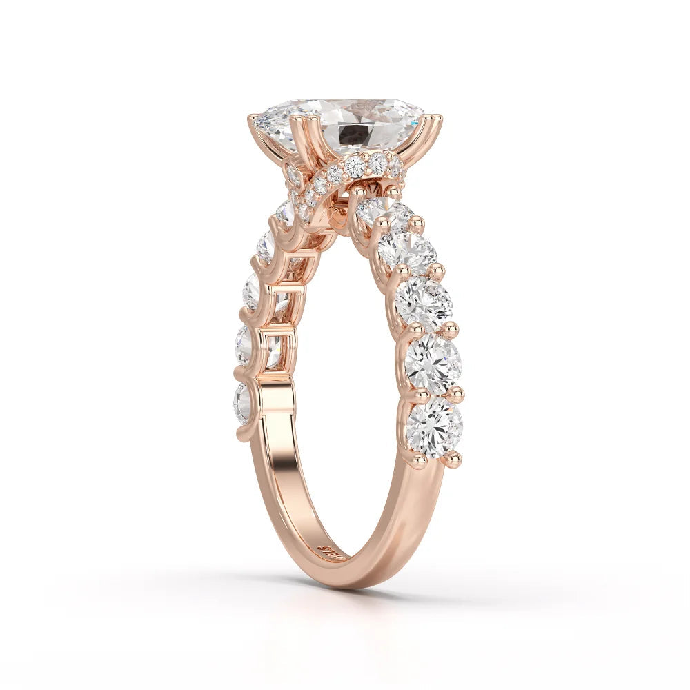 3.40 CT Oval Cut Ring with Round Diamonds in Pave Setting Jama Jewels