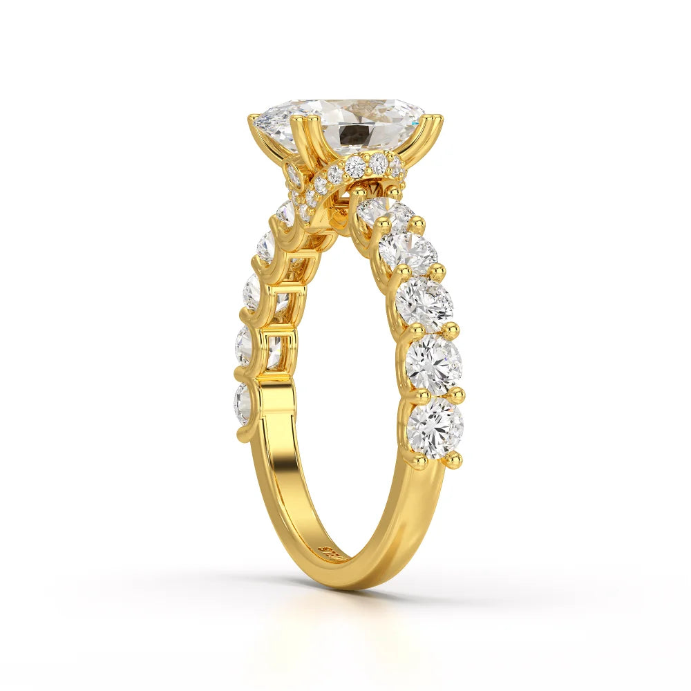 3.40 CT Oval Cut Ring with Round Diamonds in Pave Setting Jama Jewels