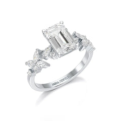2.45 CT Emerald Cut Diamond Ring with Marquise & Round Diamonds Jama Jewels