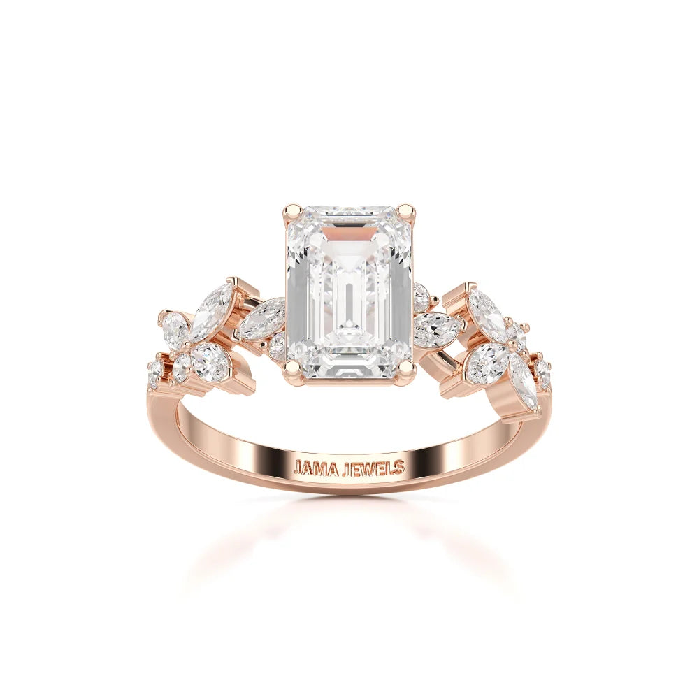 2.45 CT Emerald Cut Diamond Ring with Marquise & Round Diamonds Jama Jewels