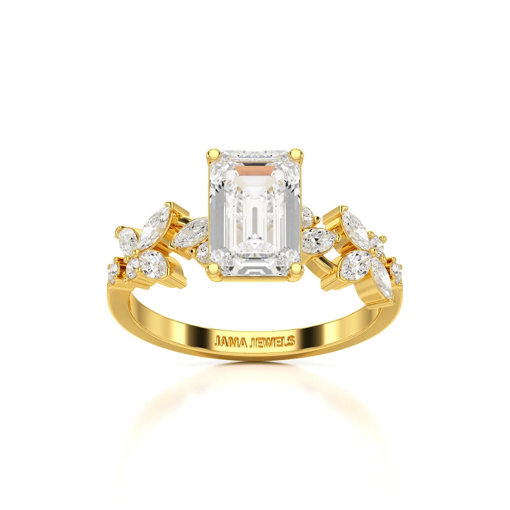 2.45 CT Emerald Cut Diamond Ring with Marquise & Round Diamonds Jama Jewels