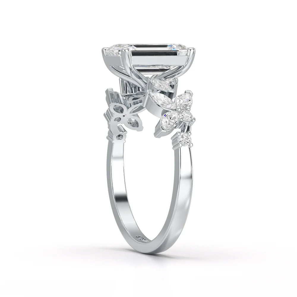 2.45 CT Emerald Cut Diamond Ring with Marquise & Round Diamonds Jama Jewels