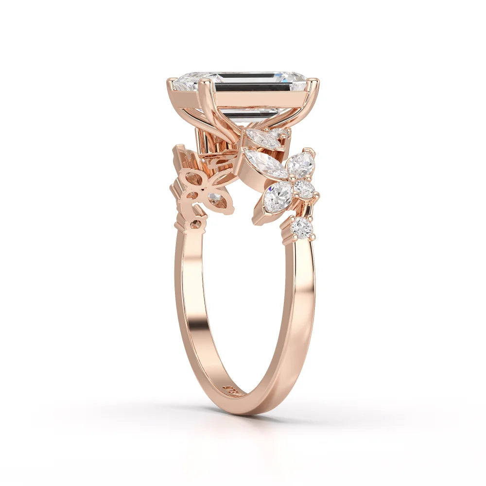 2.45 CT Emerald Cut Diamond Ring with Marquise & Round Diamonds Jama Jewels