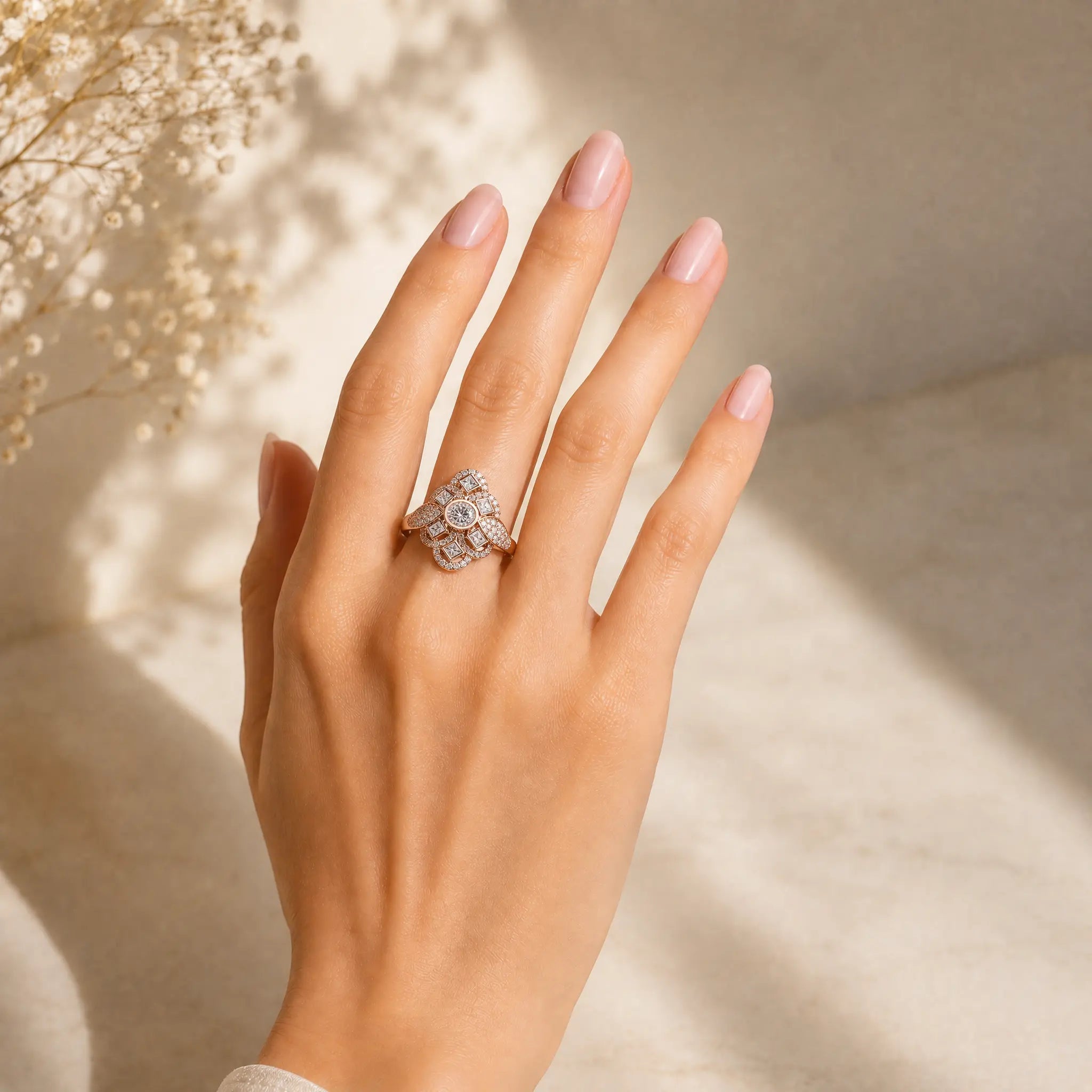 1.70 CT Princess & Round Diamonds Floral Cluster Ring Jama Jewels