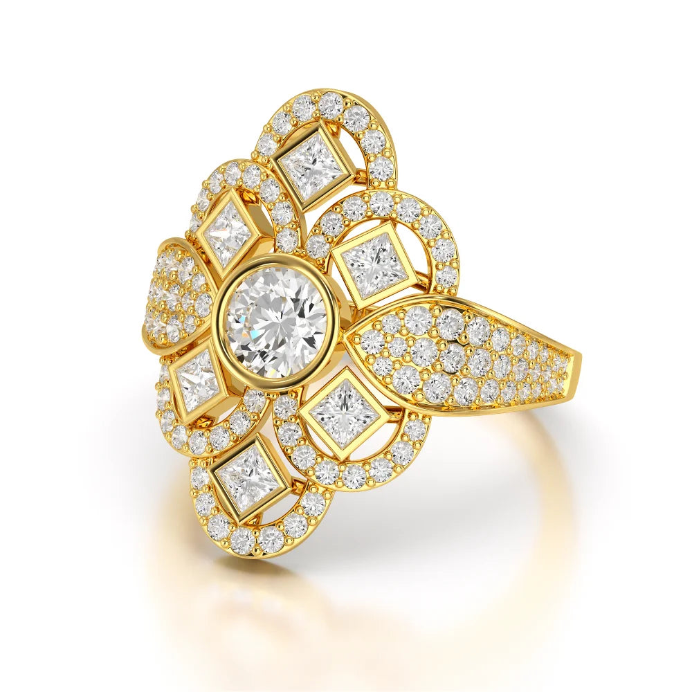 1.70 CT Princess & Round Diamonds Floral Cluster Ring Jama Jewels