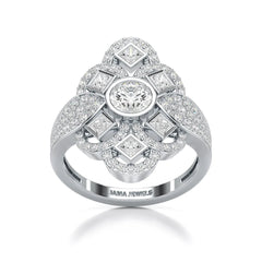 1.70 CT Princess & Round Diamonds Floral Cluster Ring Jama Jewels