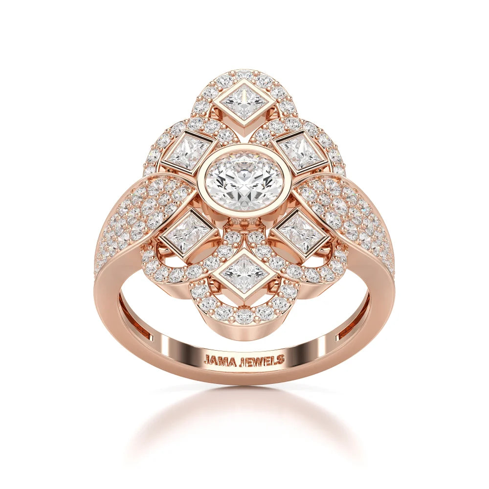 1.70 CT Princess & Round Diamonds Floral Cluster Ring Jama Jewels