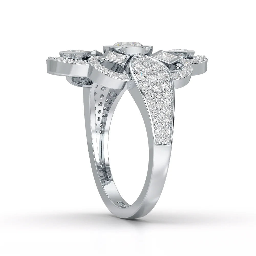 1.70 CT Princess & Round Diamonds Floral Cluster Ring Jama Jewels