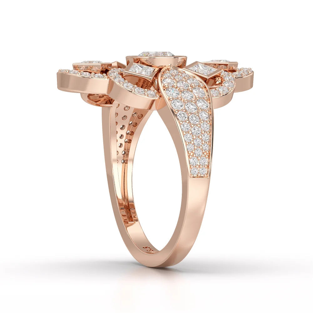 1.70 CT Princess & Round Diamonds Floral Cluster Ring Jama Jewels