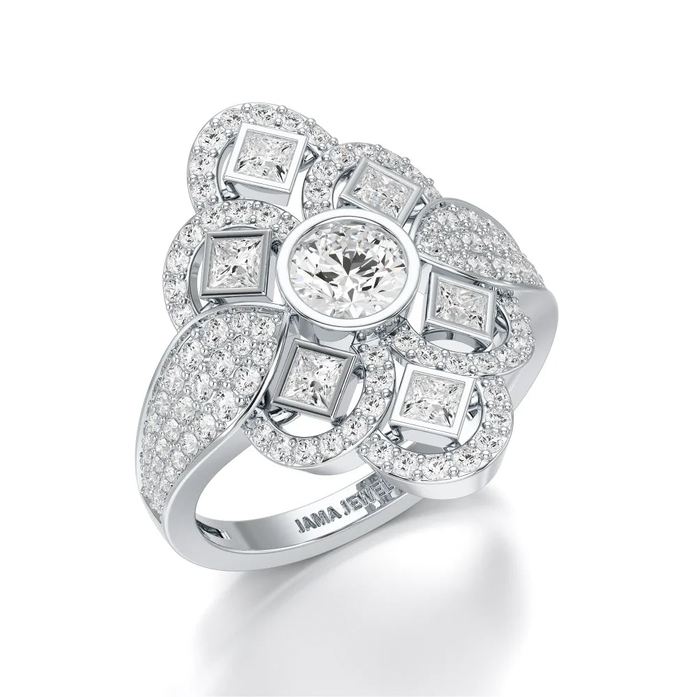 1.70 CT Princess & Round Diamonds Floral Cluster Ring Jama Jewels
