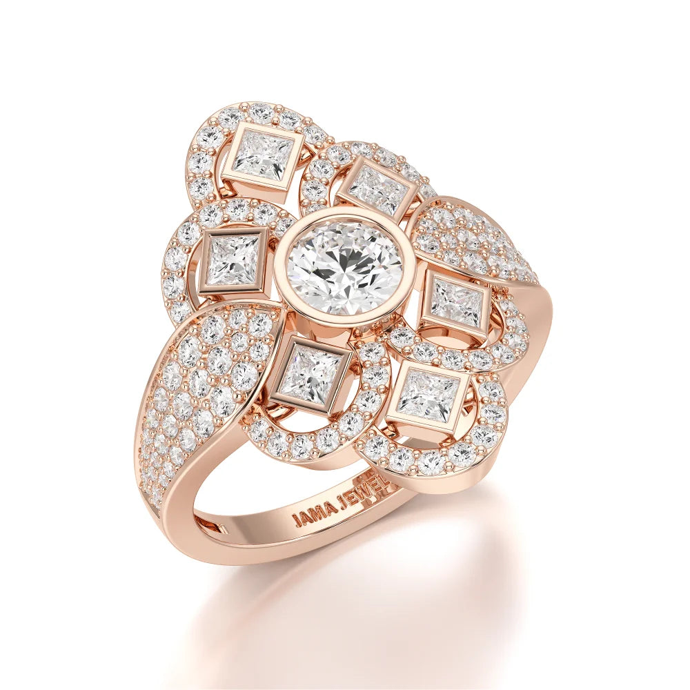 1.70 CT Princess & Round Diamonds Floral Cluster Ring Jama Jewels