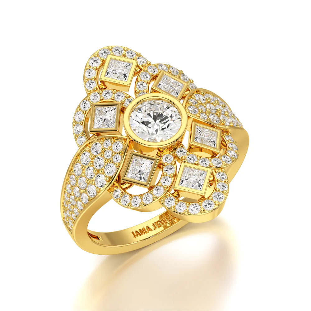 1.70 CT Princess & Round Diamonds Floral Cluster Ring Jama Jewels