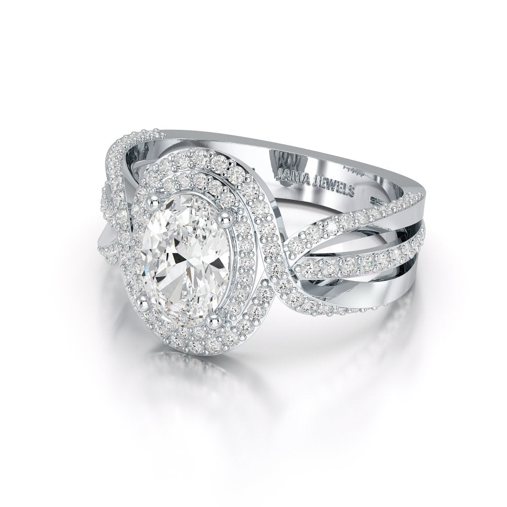 1.60 CT Oval Cut Diamond Halo Ring Jama Jewels