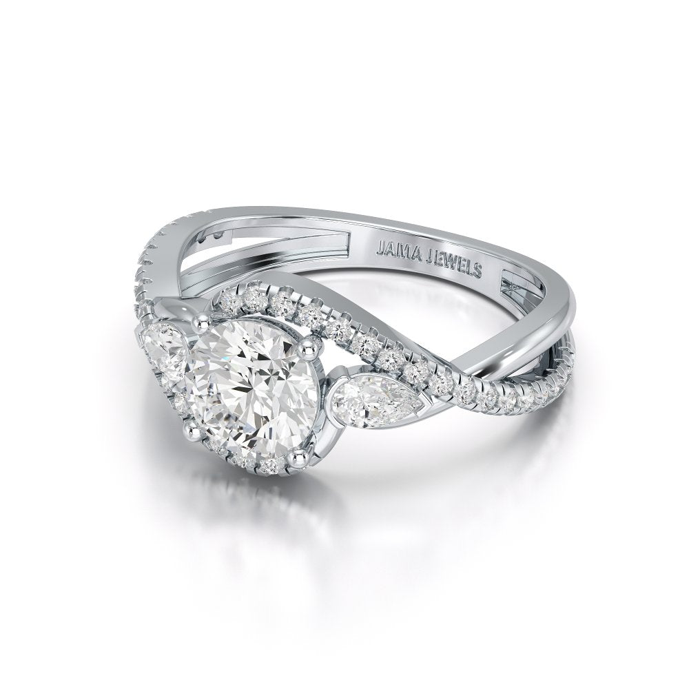 1.45 CT Round Cut Diamond Bypass Ring with Pear & Round Diamonds Jama Jewels