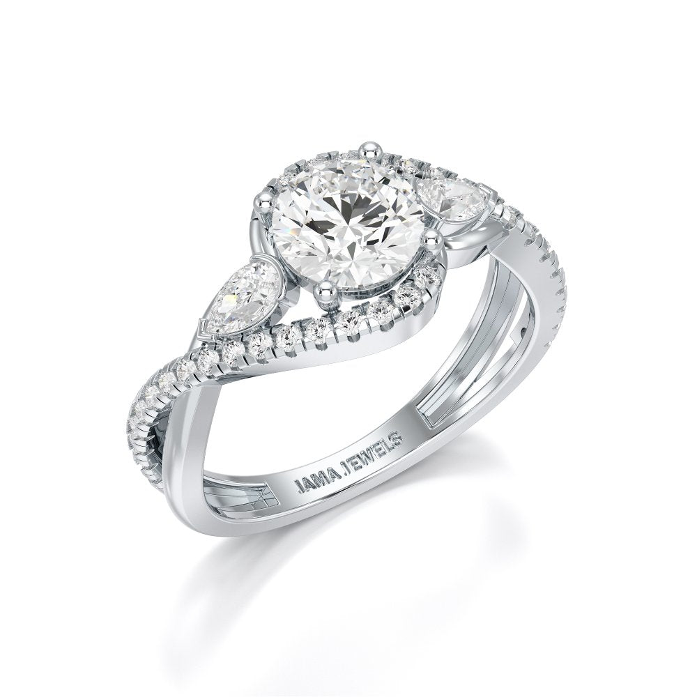 1.45 CT Round Cut Diamond Bypass Ring with Pear & Round Diamonds Jama Jewels