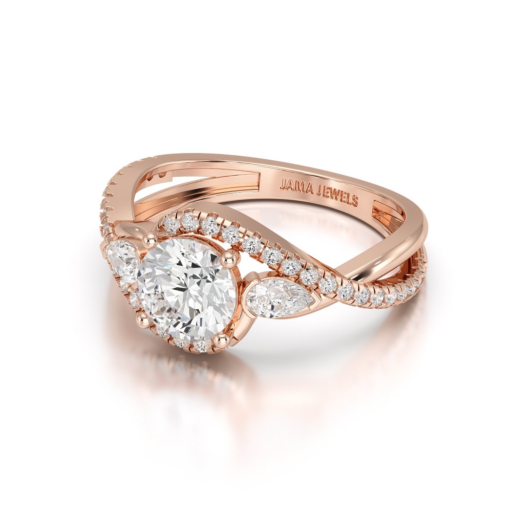 1.45 CT Round Cut Diamond Bypass Ring with Pear & Round Diamonds Jama Jewels