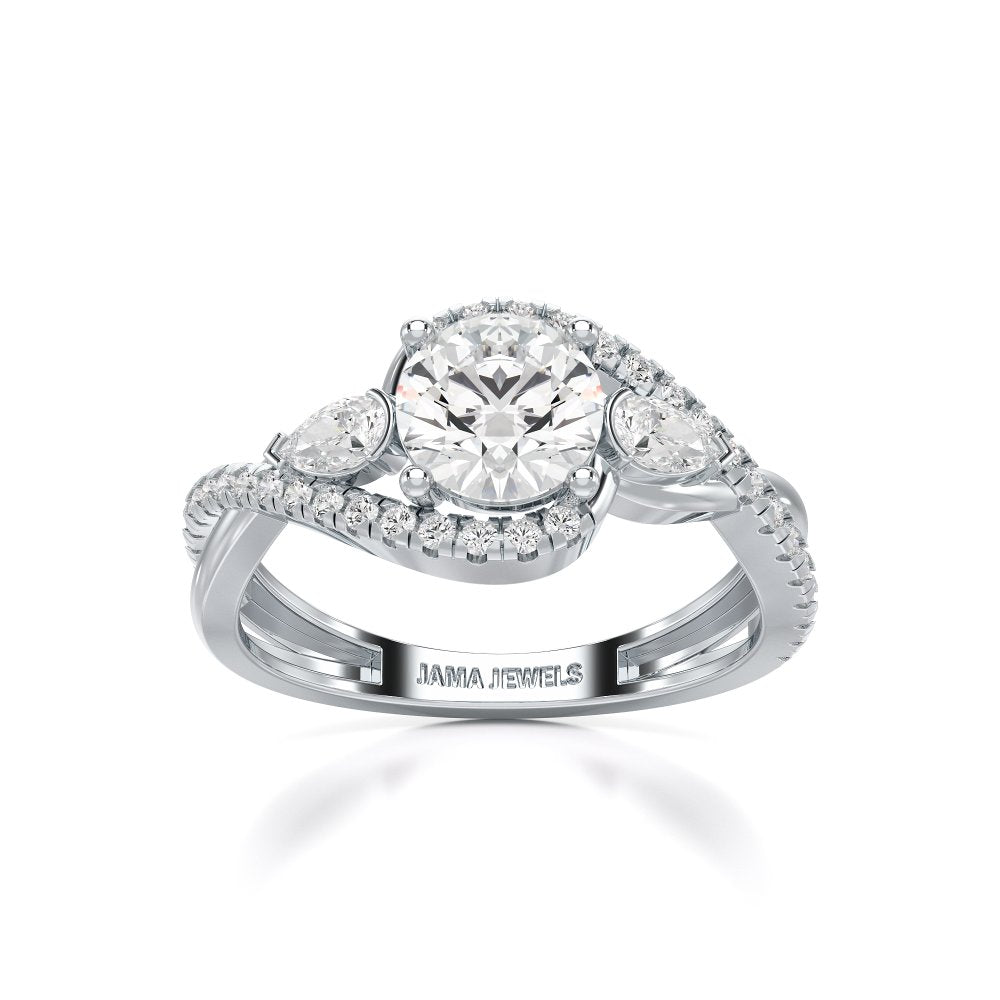 1.45 CT Round Cut Diamond Bypass Ring with Pear & Round Diamonds Jama Jewels