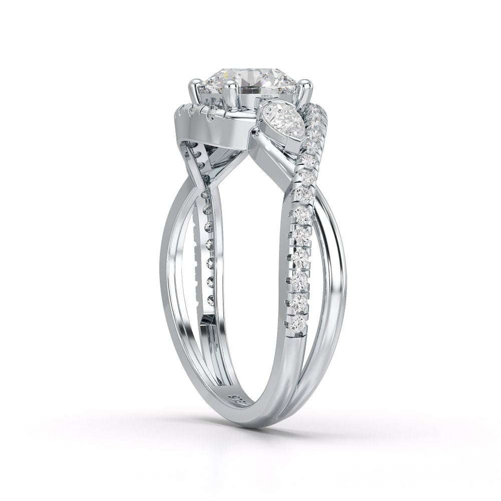 1.45 CT Round Cut Diamond Bypass Ring with Pear & Round Diamonds Jama Jewels