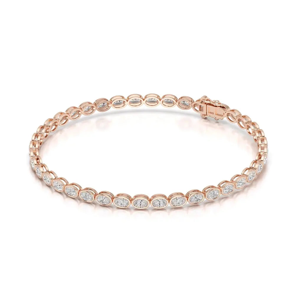 5.25 CT Oval Cut Diamond Bezel Tennis Bracelet Rose Gold