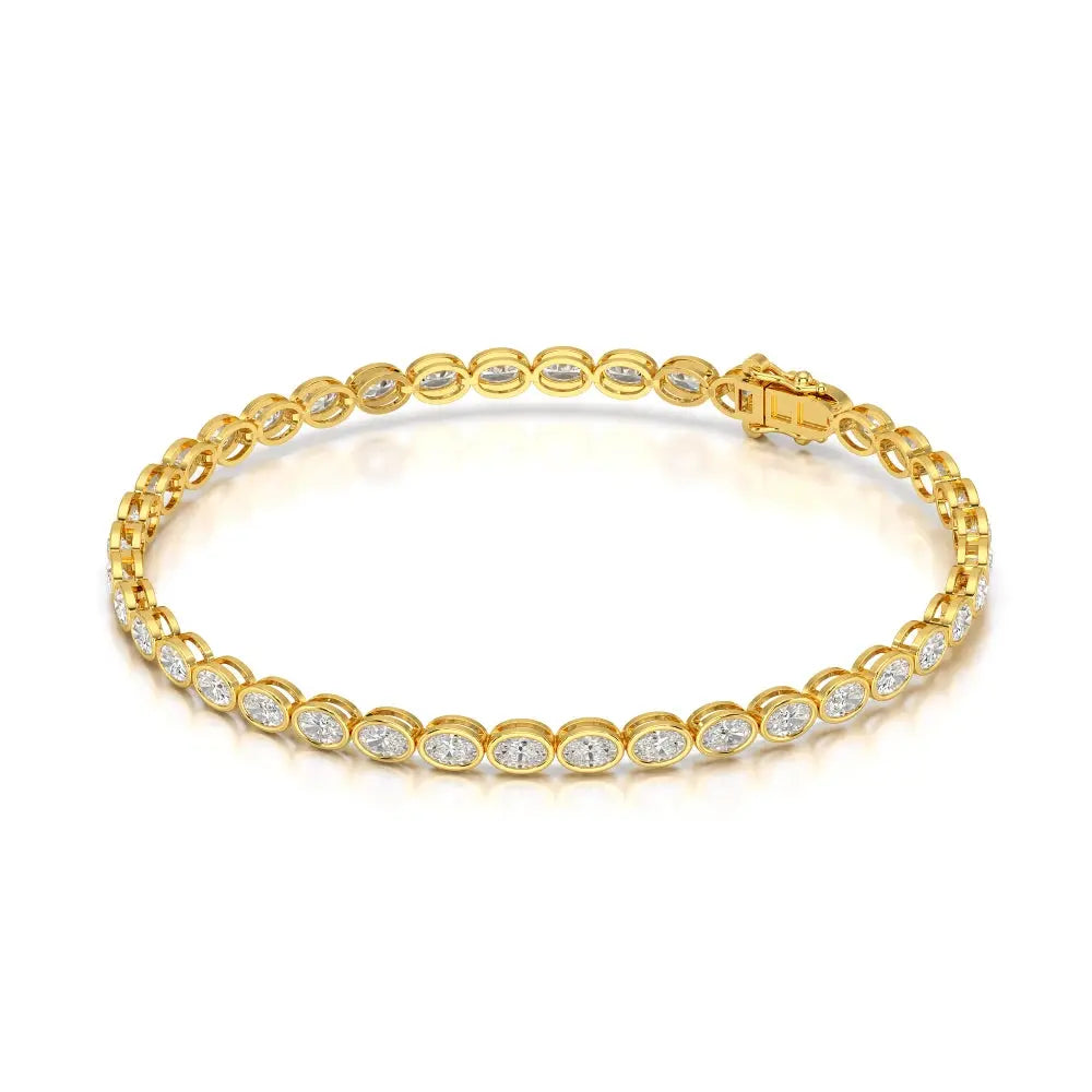 5.25 CT Oval Cut Diamond Bezel Tennis Bracelet Yellow Gold