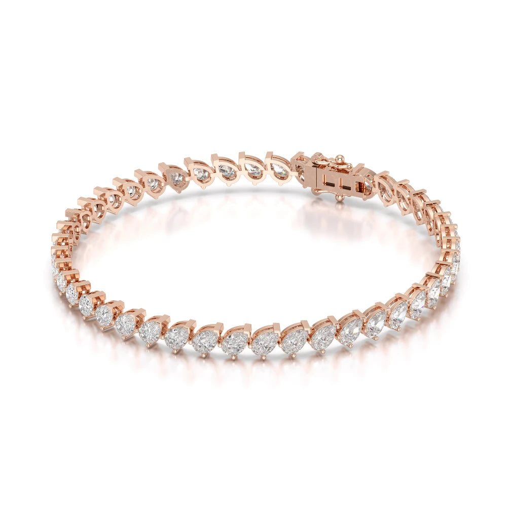 7.30 CT Pear Cut Diamond Bezel Tennis Bracelet Rose Gold