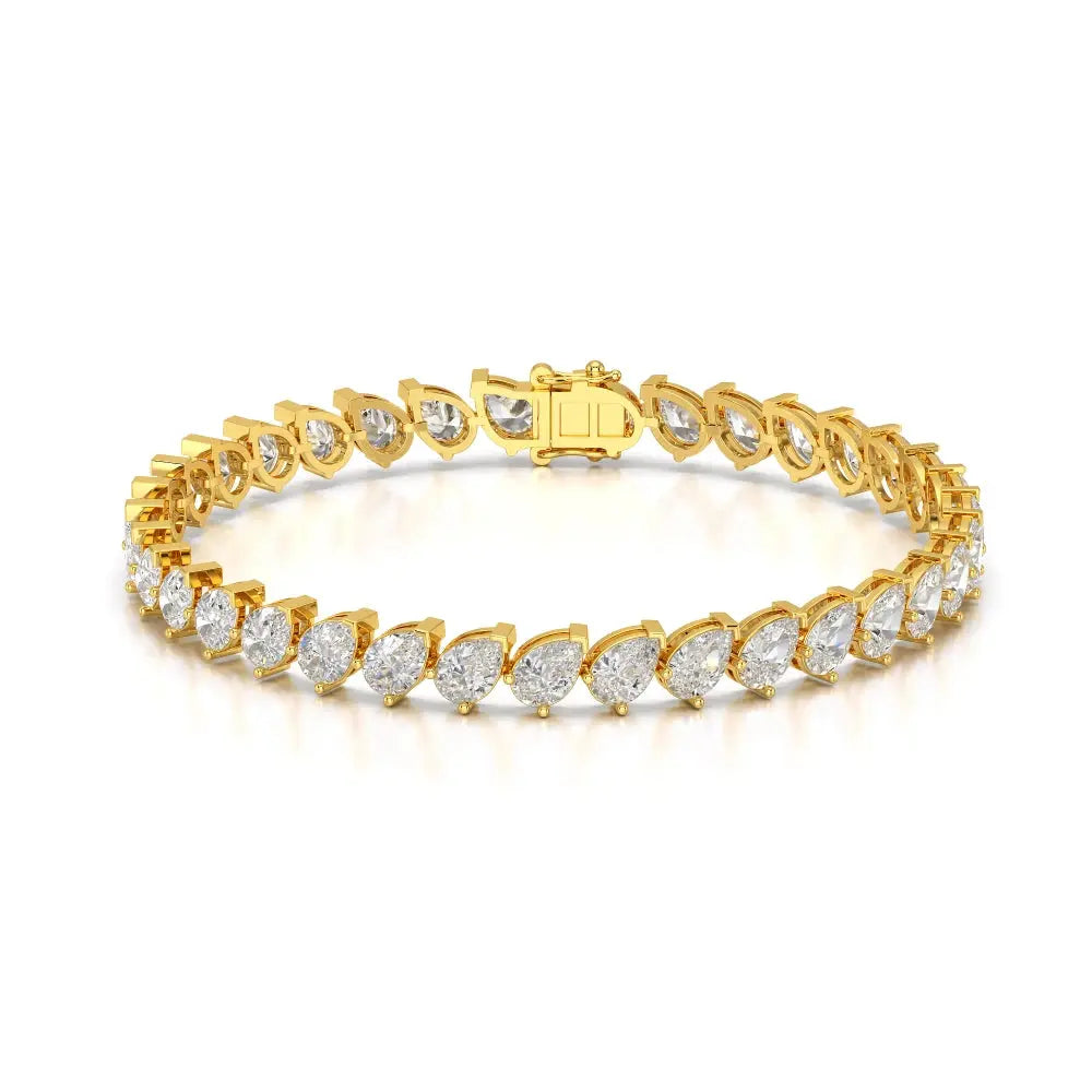 9.50 CT Pear Cut Diamond Bezel Tennis Bracelet Yellow Gold