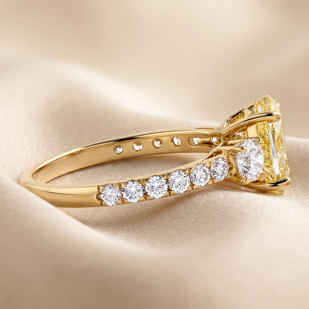 2.20 CT Three Stone Oval & Round Cut Ring With Side Diamonds