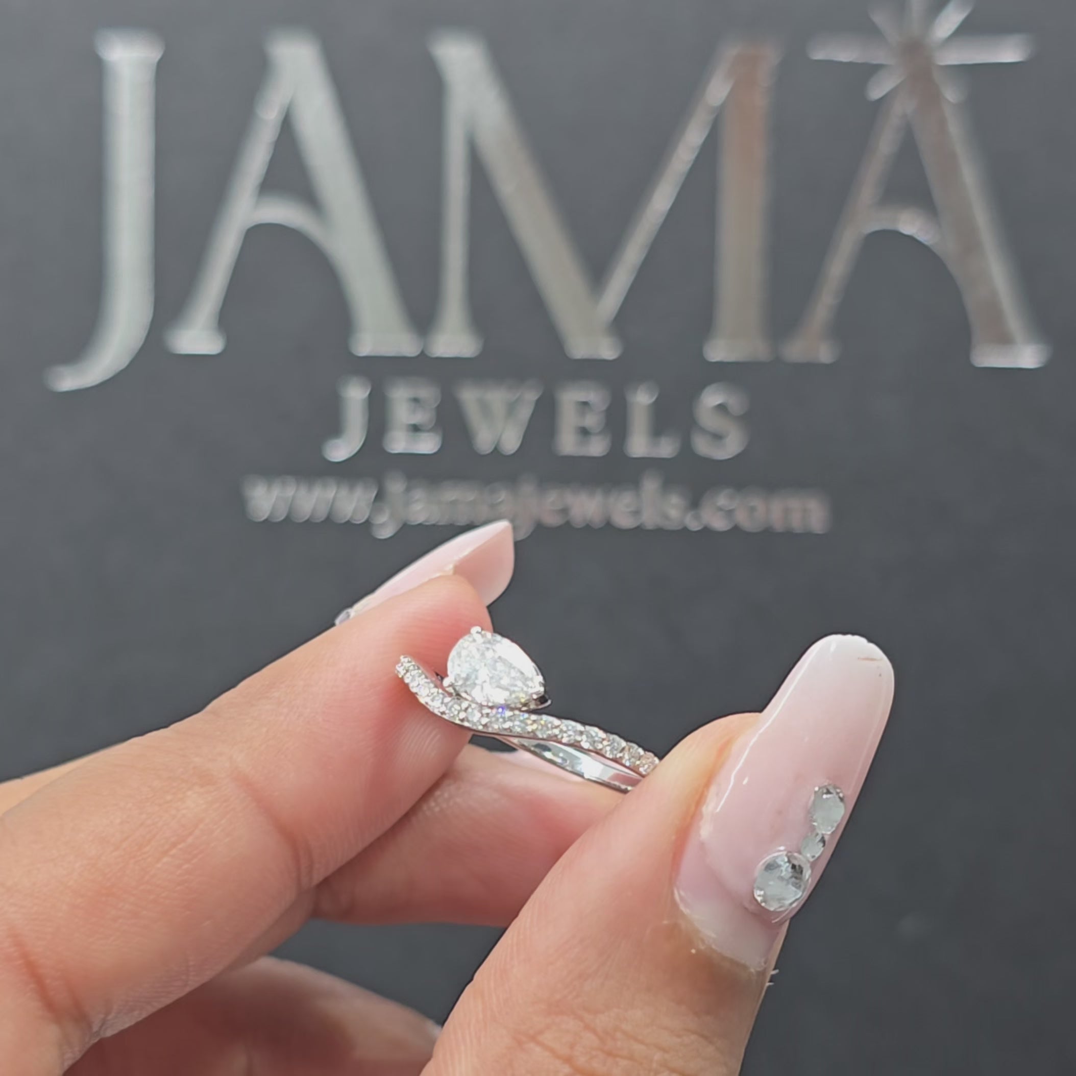 0.60 CT Wavy Pave Ring with Pear & Round Cut Lab Diamonds (Ready for Delivery)