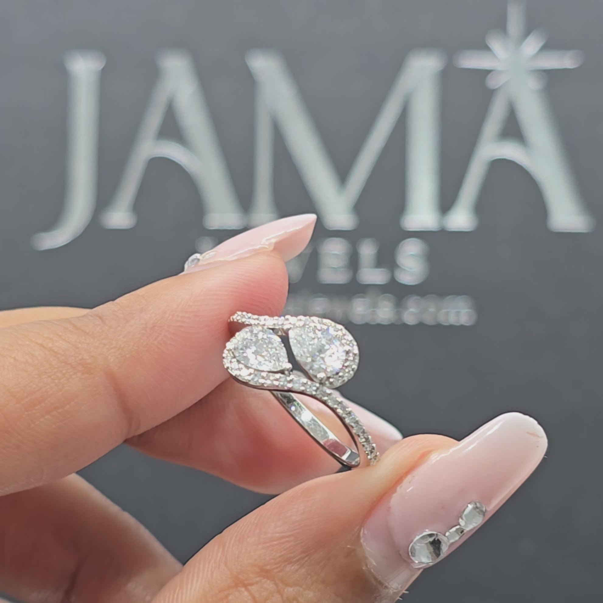 0.95 CT Swirl Ring with Pear and Round Cut Diamonds (Ready for Delivery)
