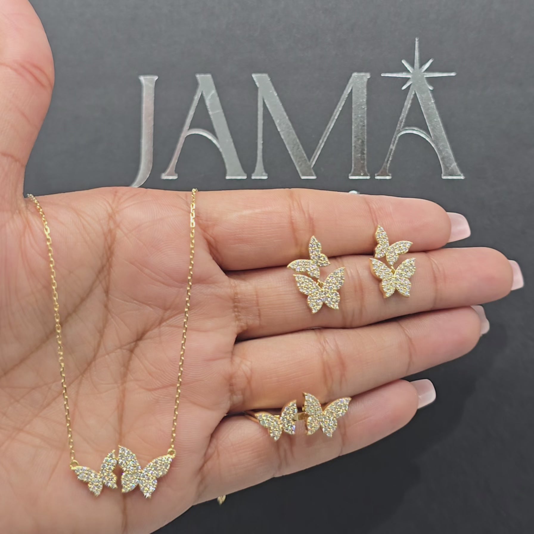 1.70 CT Double Butterfly Diamond Jewellery Set - Ring, Earring & Chain Pendant (Ready for Delivery)