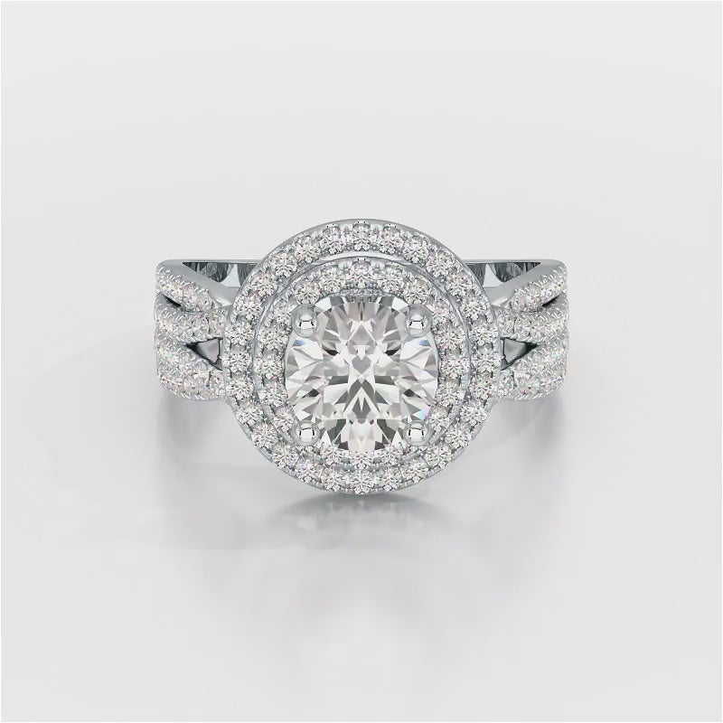 2.15 CT Round Cut Layered Halo Lab Diamond Ring