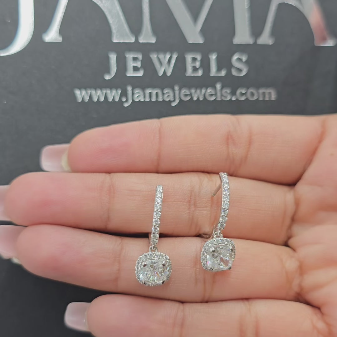 2.65 CT Lab Diamond Hoop Earring with Cushion Hanging (Ready for Delivery)