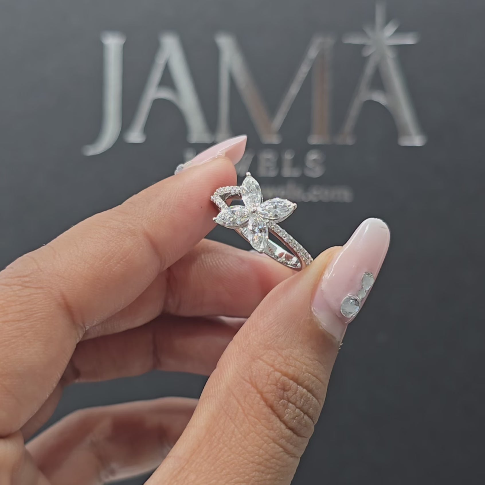 1.10 CT Marquise & Round Cut Butterfly Lab Diamond Ring (Ready for Delivery)