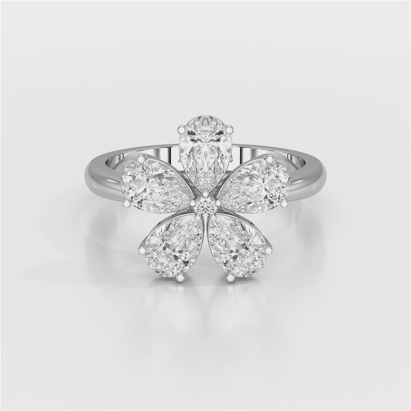 3.8 CT Pear Cut Lab Diamond Flower Shape Ring