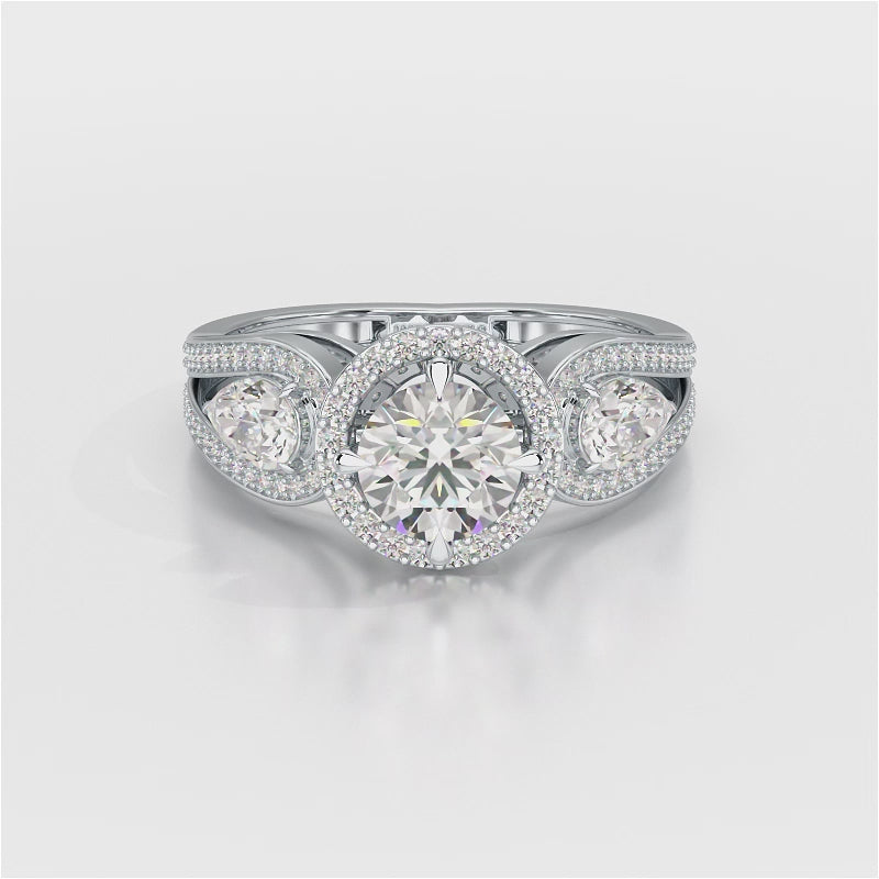 2.09 CT Round Cut Halo Lab Diamond Engagement Ring