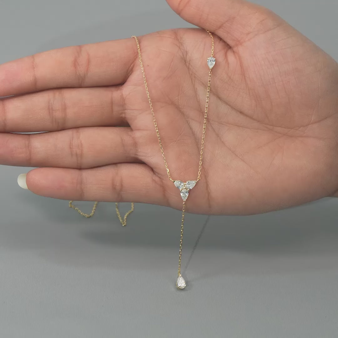 Real video of 1 CT Drop Necklace with Pear Cut Lab Diamonds