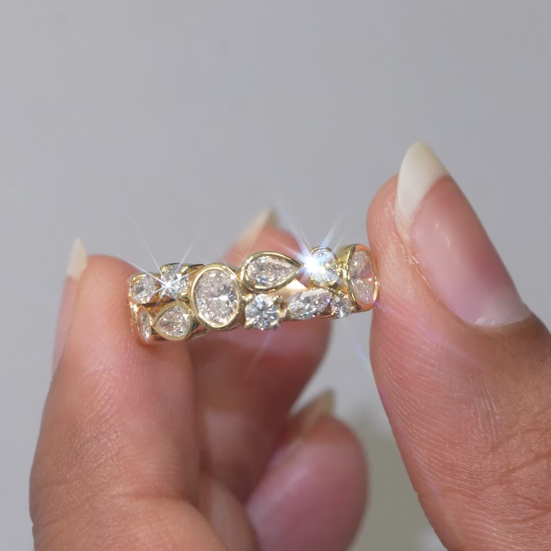 1.30 CT Multi Shape Diamond Cluster Ring in Bezel Setting