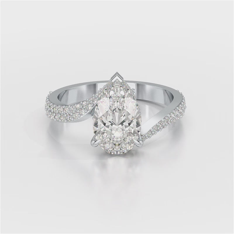 2.55 CT Pear Cut Twisted Ring with Round Diamonds