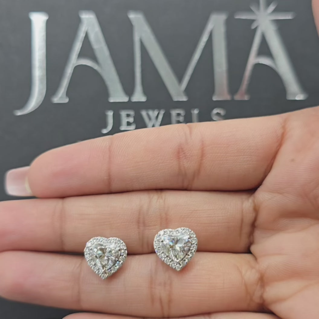 2.35 CT Heart Shaped Lab Diamond Halo Stud Earrings (Ready for Delivery)