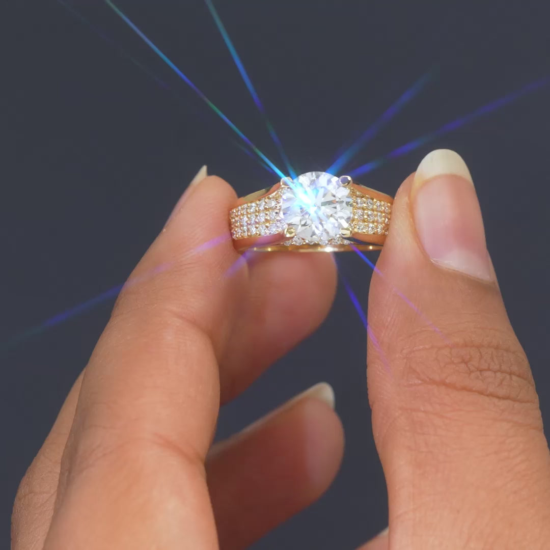 2.6 CT Round Cut Wide Pavé Diamond Ring